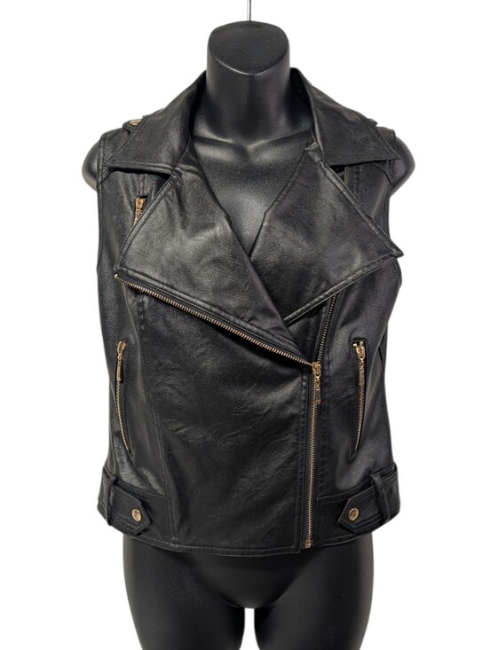 Arden B Jackets & Blazers - Arden B. Womens Black Faux Leather Moto Biker Vest Size M Full Zip Zipper Lined